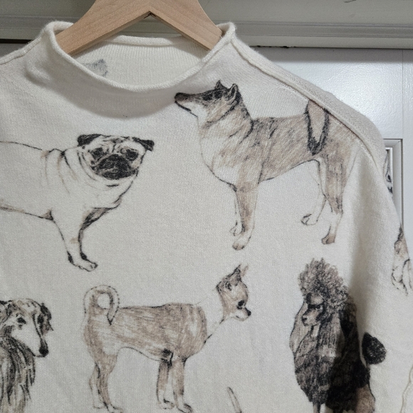 Anthropologie Pilcro The Alani Mock Neck Dog Novelty Printed Cashmere Sweater S - Picture 6 of 8